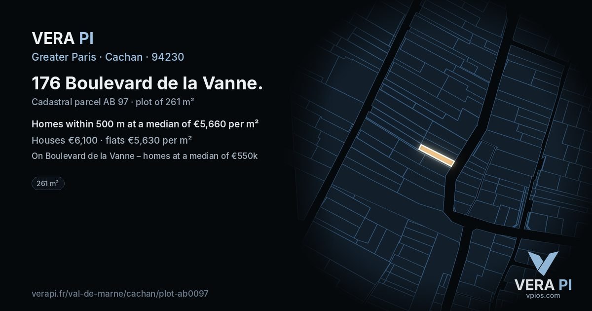 176 Boulevard de la Vanne, Cachan at night – the plot lit, the parcels around coloured by the prices near them