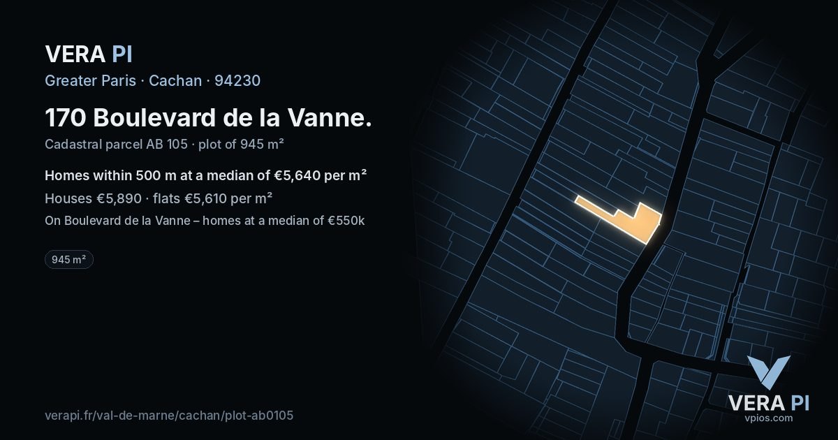 170 Boulevard de la Vanne, Cachan at night – the plot lit, the parcels around coloured by the prices near them