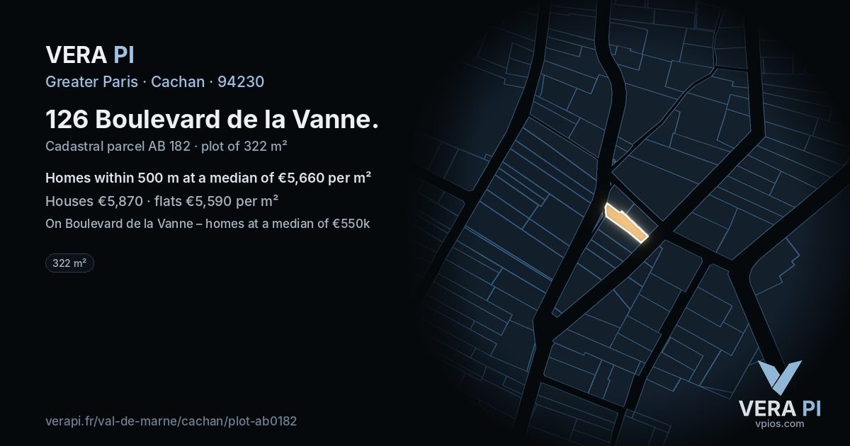 126 Boulevard de la Vanne, Cachan at night – the plot lit, the parcels around coloured by the prices near them