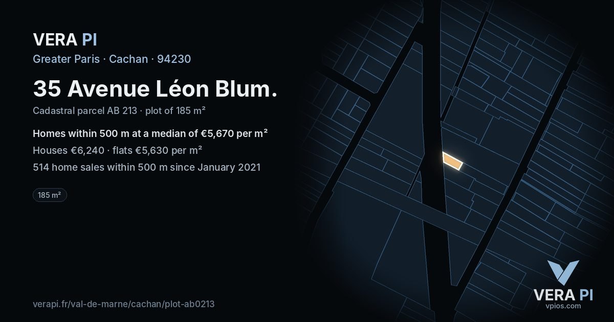 35 Avenue Léon Blum, Cachan at night – the plot lit, the parcels around coloured by the prices near them