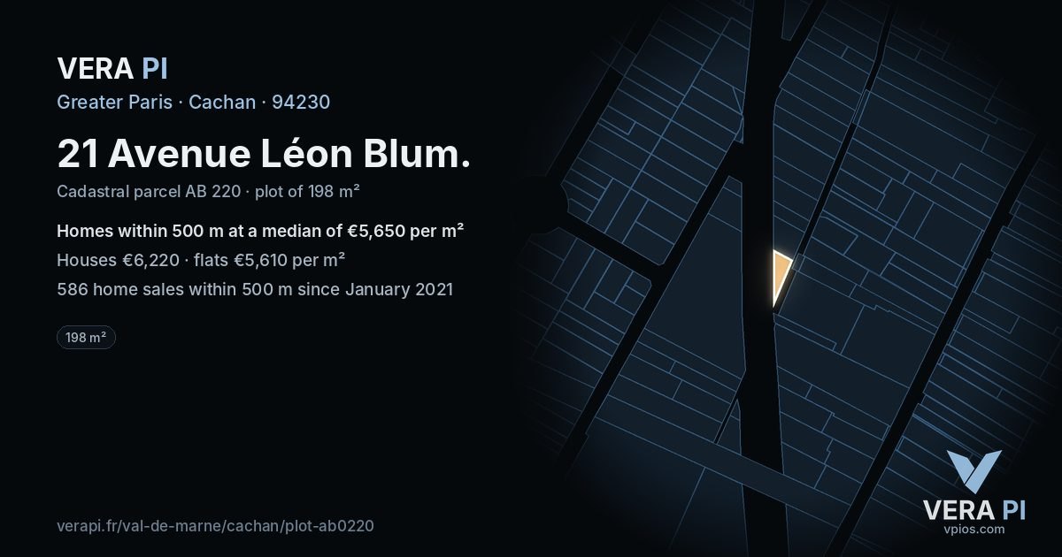 21 Avenue Léon Blum, Cachan at night – the plot lit, the parcels around coloured by the prices near them