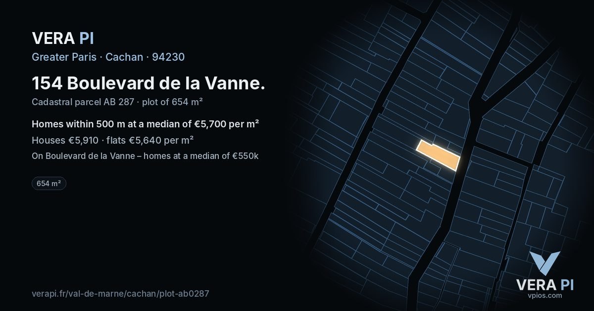 154 Boulevard de la Vanne, Cachan at night – the plot lit, the parcels around coloured by the prices near them