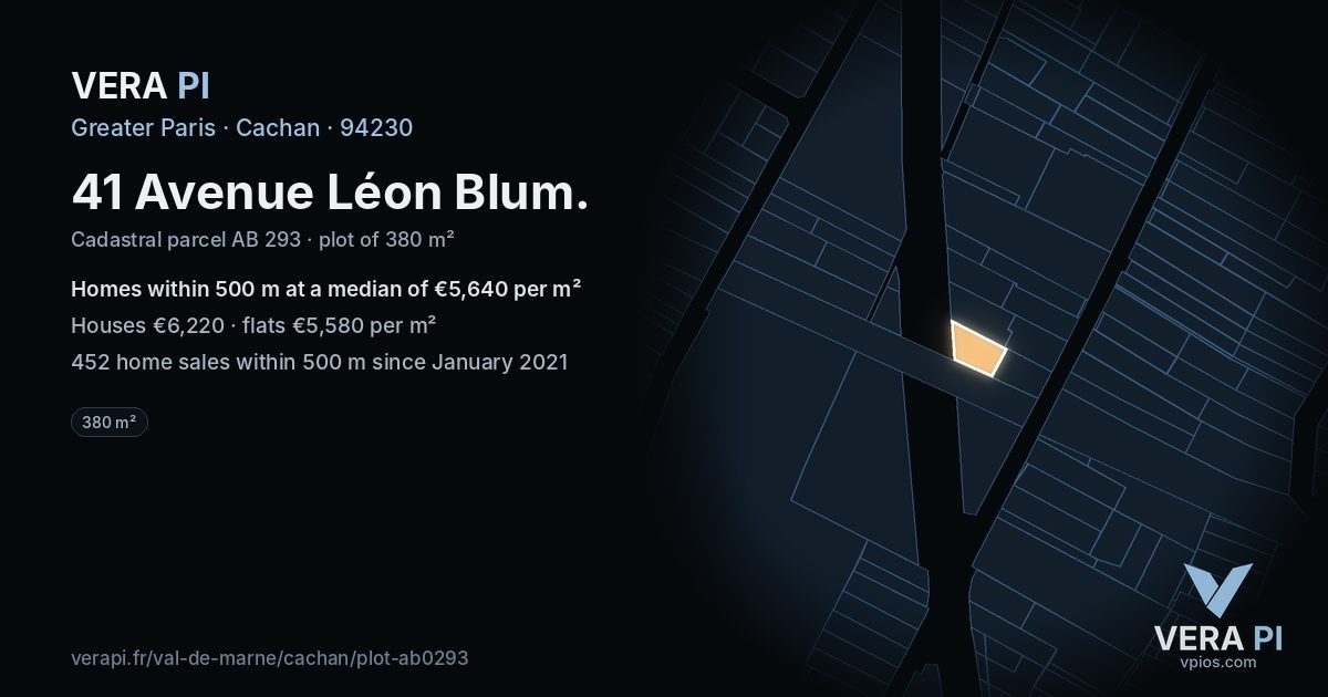 41 Avenue Léon Blum, Cachan at night – the plot lit, the parcels around coloured by the prices near them