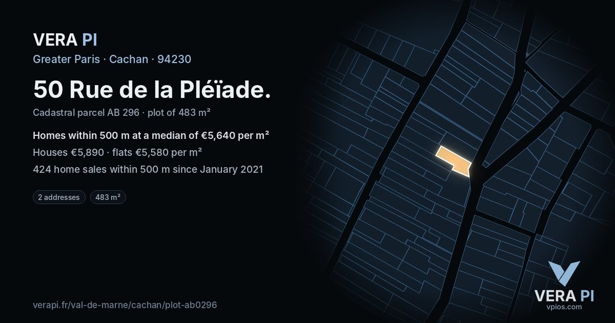50 Rue de la Pléïade, Cachan at night – the plot lit, the parcels around coloured by the prices near them