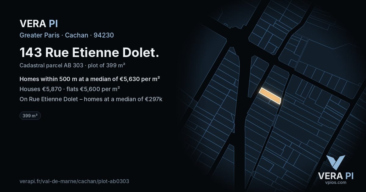 143 Rue Etienne Dolet, Cachan at night – the plot lit, the parcels around coloured by the prices near them