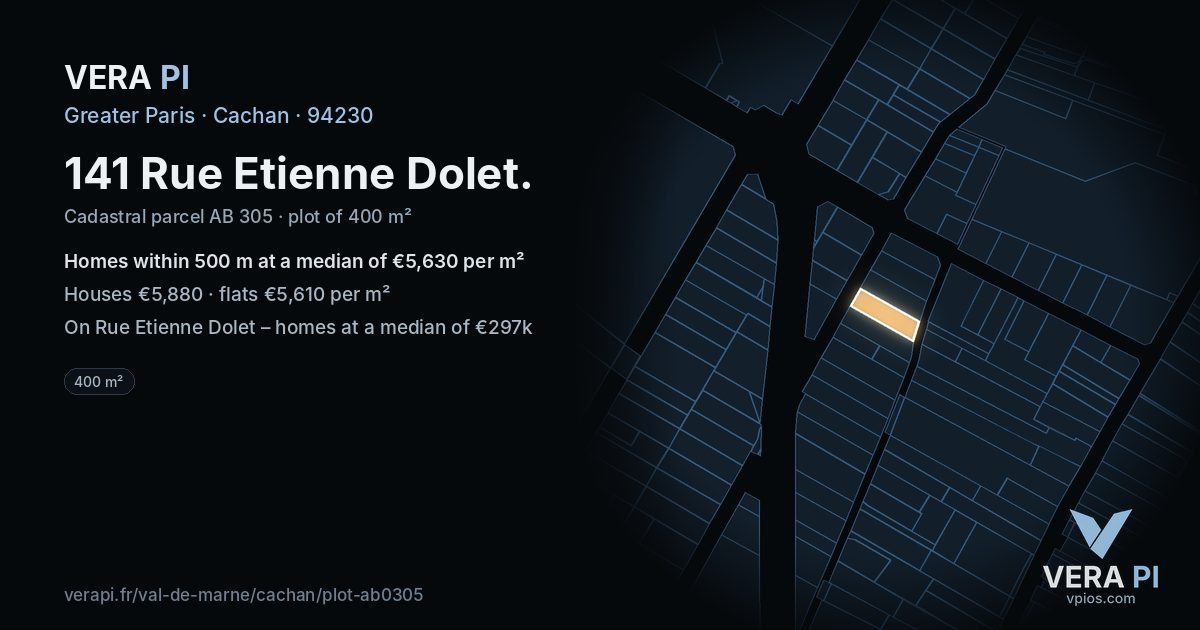 141 Rue Etienne Dolet, Cachan at night – the plot lit, the parcels around coloured by the prices near them