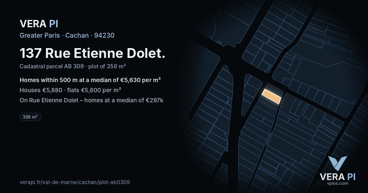137 Rue Etienne Dolet, Cachan at night – the plot lit, the parcels around coloured by the prices near them