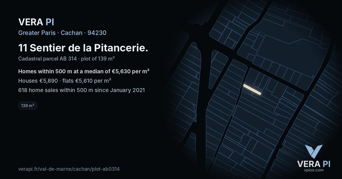 11 Sentier de la Pitancerie, Cachan at night – the plot lit, the parcels around coloured by the prices near them