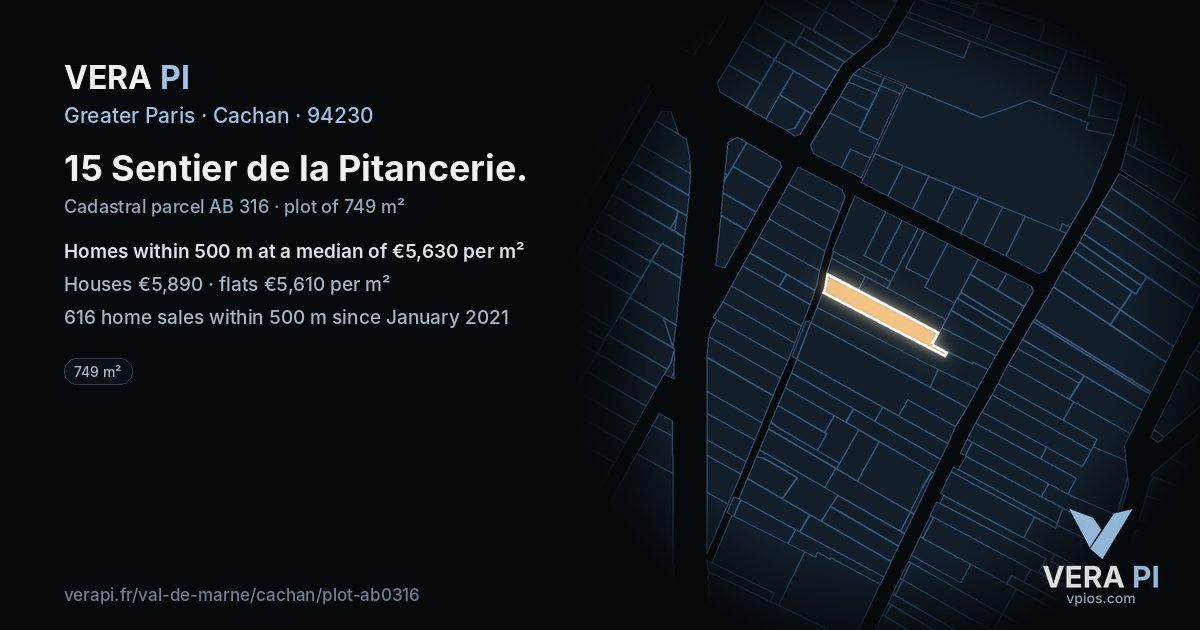 15 Sentier de la Pitancerie, Cachan at night – the plot lit, the parcels around coloured by the prices near them