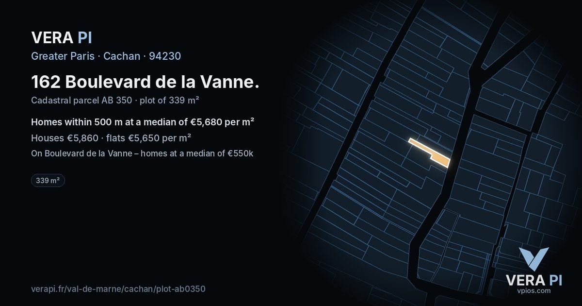 162 Boulevard de la Vanne, Cachan at night – the plot lit, the parcels around coloured by the prices near them