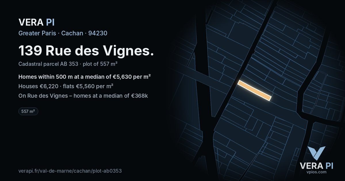 139 Rue des Vignes, Cachan at night – the plot lit, the parcels around coloured by the prices near them