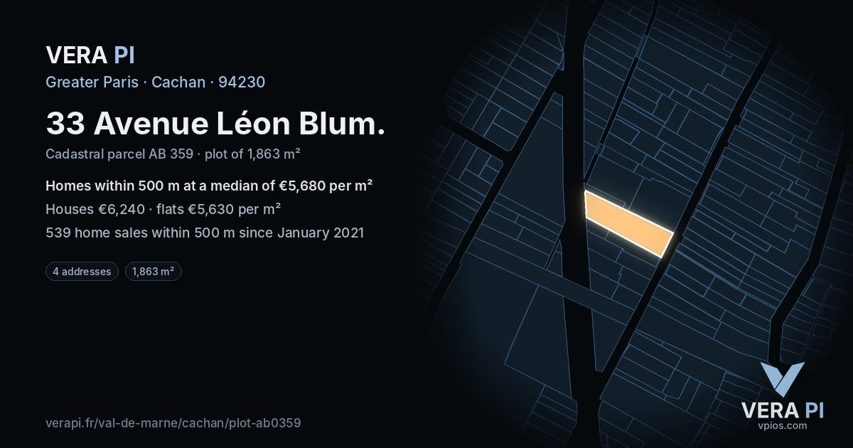 33 Avenue Léon Blum, Cachan at night – the plot lit, the parcels around coloured by the prices near them