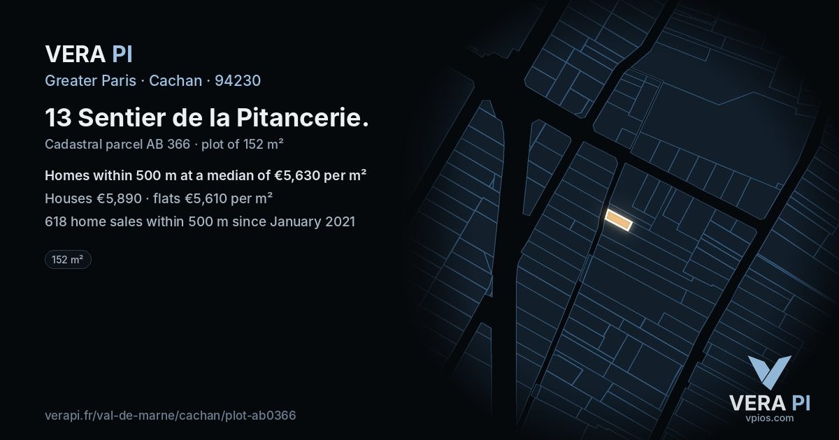 13 Sentier de la Pitancerie, Cachan at night – the plot lit, the parcels around coloured by the prices near them