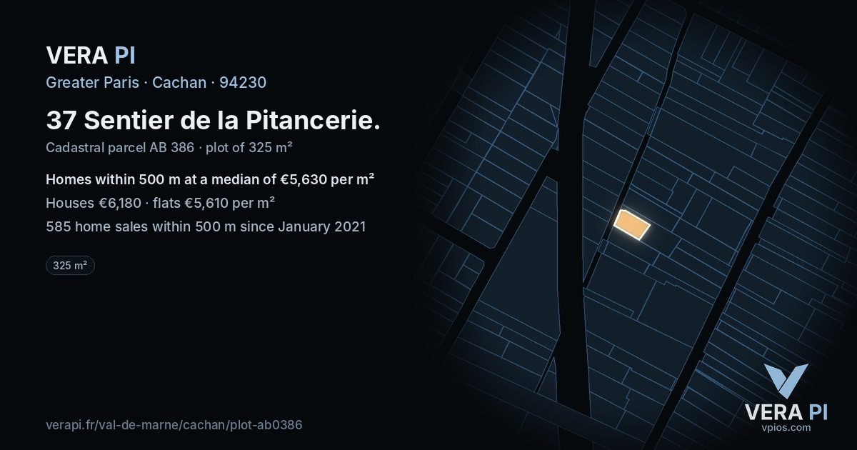 37 Sentier de la Pitancerie, Cachan at night – the plot lit, the parcels around coloured by the prices near them