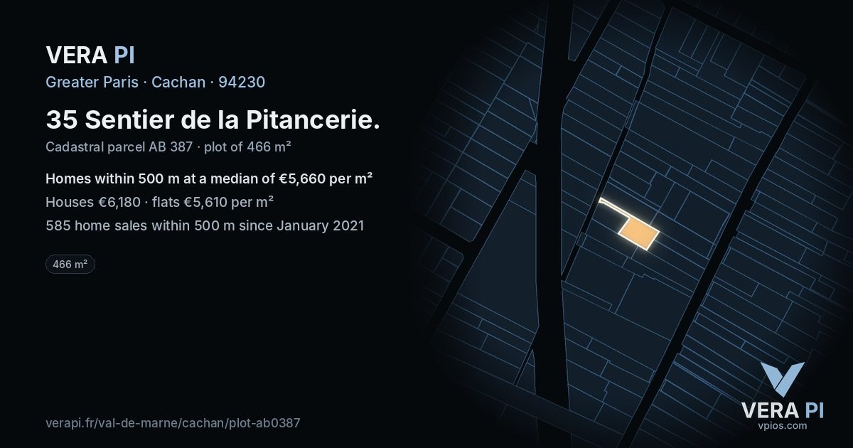 35 Sentier de la Pitancerie, Cachan at night – the plot lit, the parcels around coloured by the prices near them