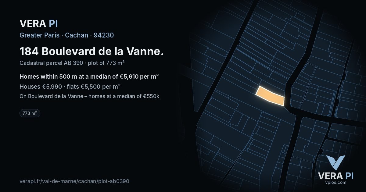 184 Boulevard de la Vanne, Cachan at night – the plot lit, the parcels around coloured by the prices near them