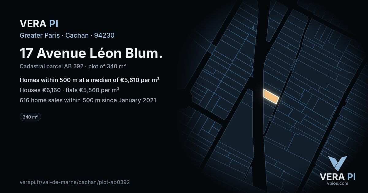 17 Avenue Léon Blum, Cachan at night – the plot lit, the parcels around coloured by the prices near them