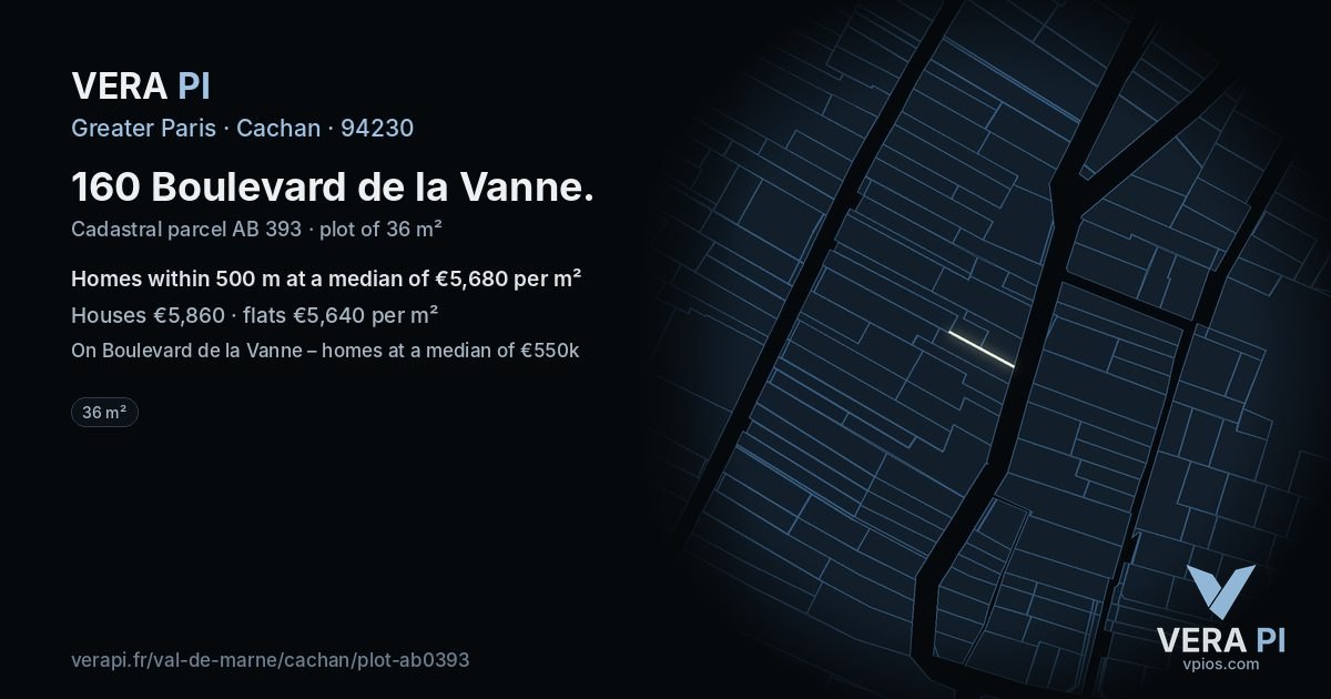 160 Boulevard de la Vanne, Cachan at night – the plot lit, the parcels around coloured by the prices near them