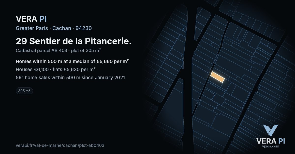 29 Sentier de la Pitancerie, Cachan at night – the plot lit, the parcels around coloured by the prices near them