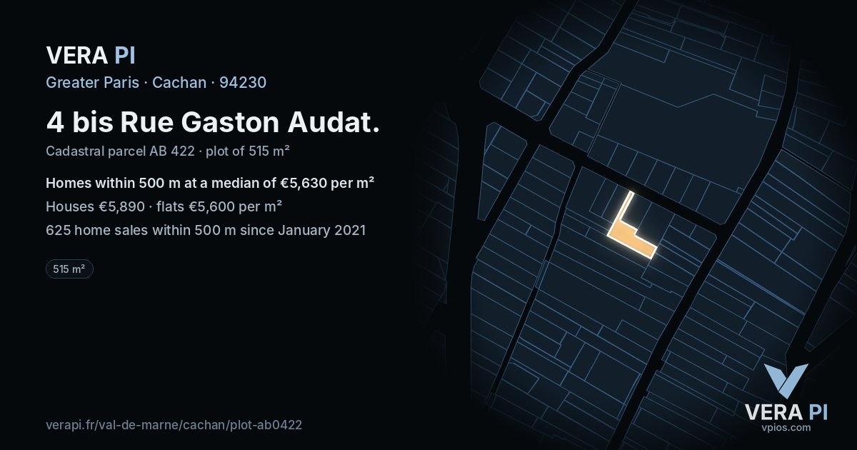 4 bis Rue Gaston Audat, Cachan at night – the plot lit, the parcels around coloured by the prices near them