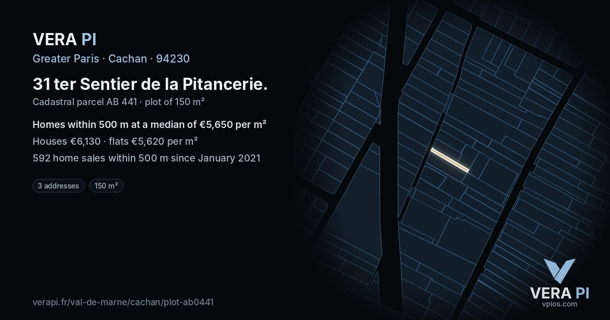 31 ter Sentier de la Pitancerie, Cachan at night – the plot lit, the parcels around coloured by the prices near them