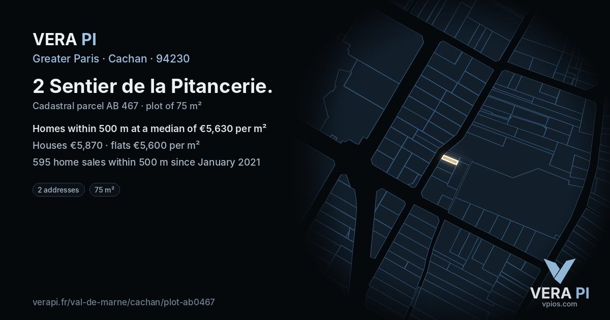 2 Sentier de la Pitancerie, Cachan at night – the plot lit, the parcels around coloured by the prices near them