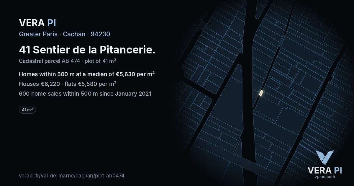 41 Sentier de la Pitancerie, Cachan at night – the plot lit, the parcels around coloured by the prices near them