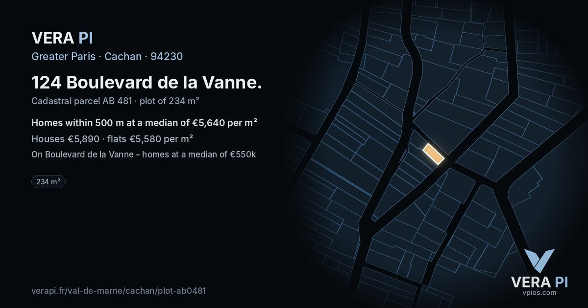 124 Boulevard de la Vanne, Cachan at night – the plot lit, the parcels around coloured by the prices near them