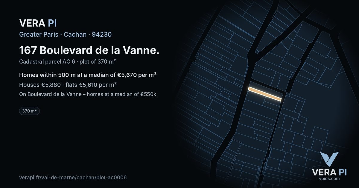 167 Boulevard de la Vanne, Cachan at night – the plot lit, the parcels around coloured by the prices near them