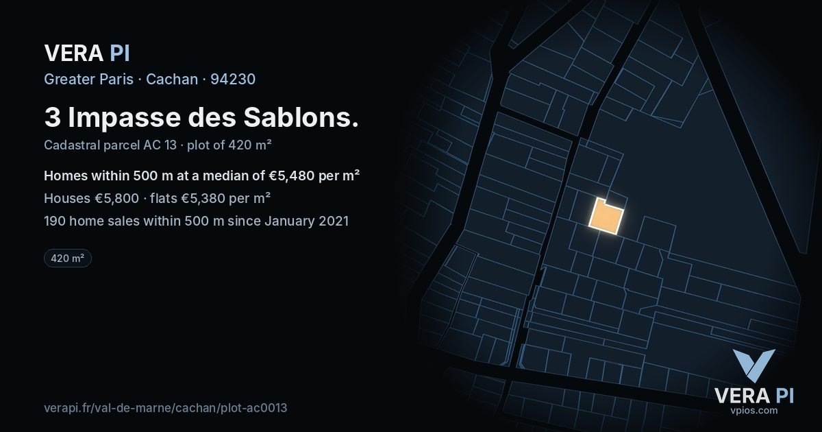 3 Impasse des Sablons, Cachan at night – the plot lit, the parcels around coloured by the prices near them