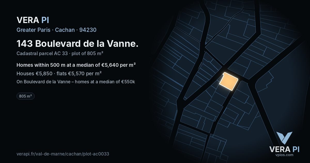 143 Boulevard de la Vanne, Cachan at night – the plot lit, the parcels around coloured by the prices near them