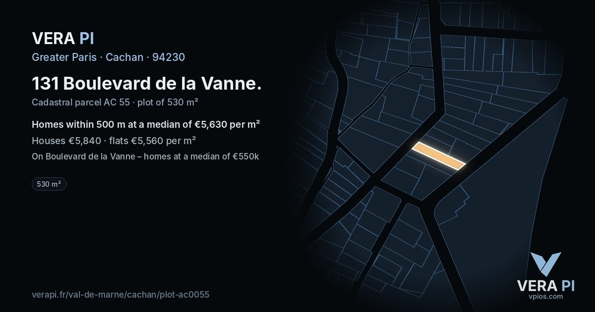 131 Boulevard de la Vanne, Cachan at night – the plot lit, the parcels around coloured by the prices near them