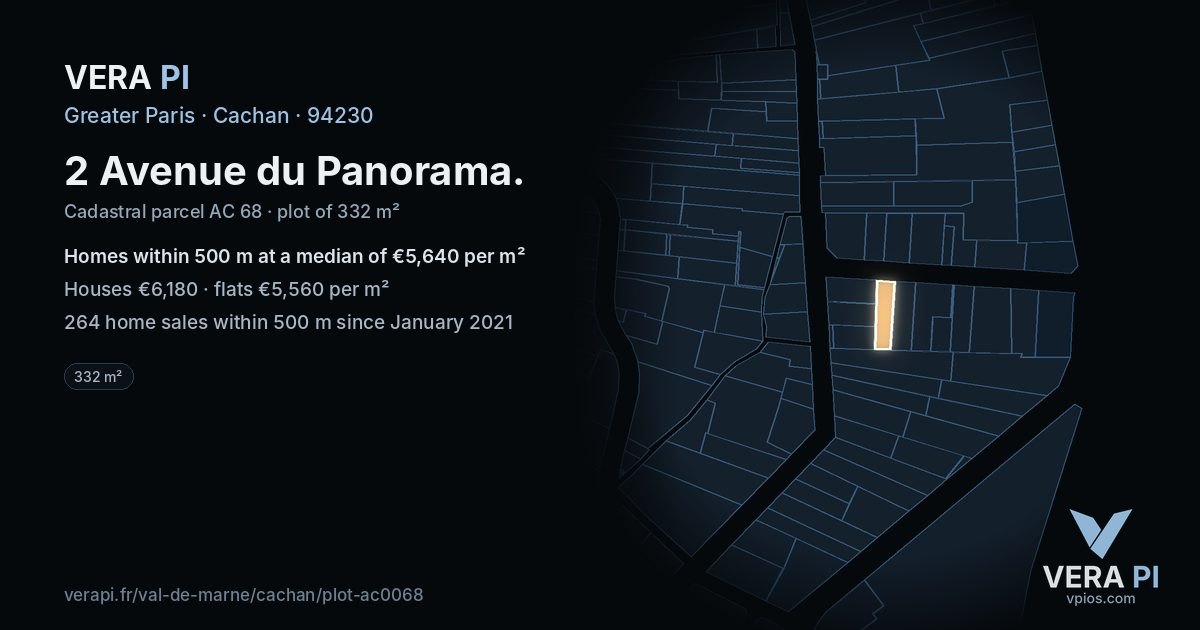 2 Avenue du Panorama, Cachan at night – the plot lit, the parcels around coloured by the prices near them