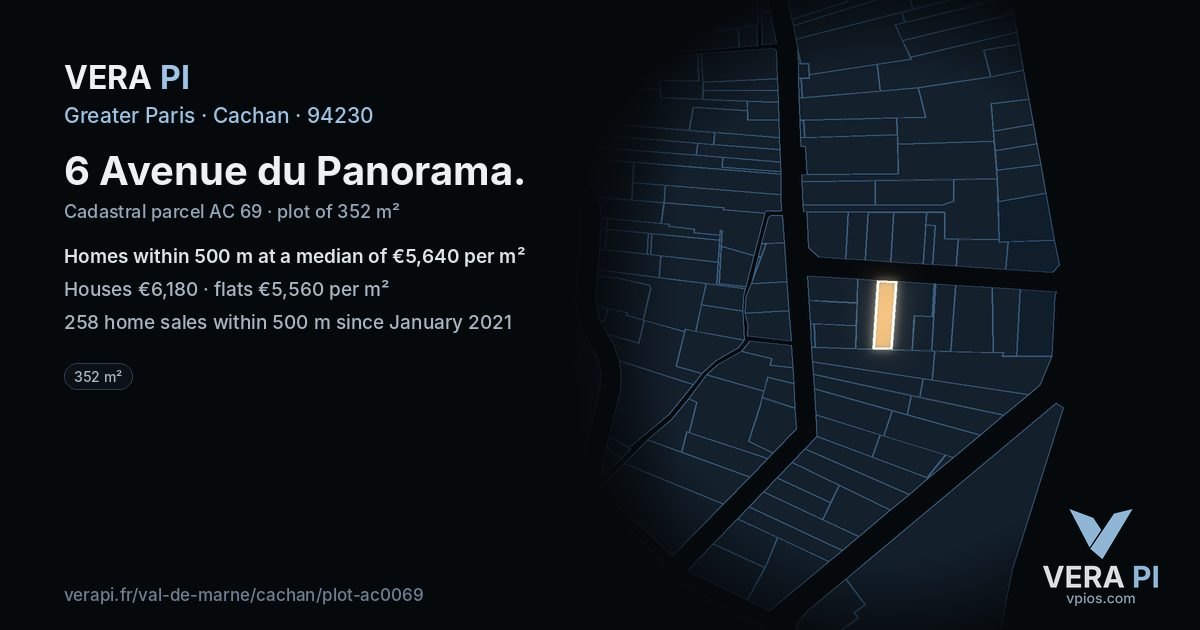 6 Avenue du Panorama, Cachan at night – the plot lit, the parcels around coloured by the prices near them