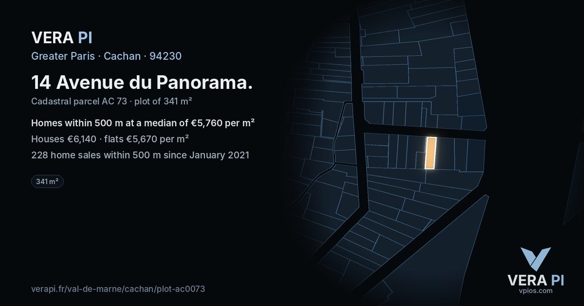 14 Avenue du Panorama, Cachan at night – the plot lit, the parcels around coloured by the prices near them