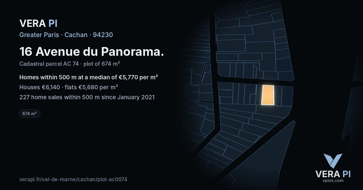 16 Avenue du Panorama, Cachan at night – the plot lit, the parcels around coloured by the prices near them