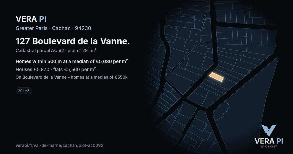 127 Boulevard de la Vanne, Cachan at night – the plot lit, the parcels around coloured by the prices near them