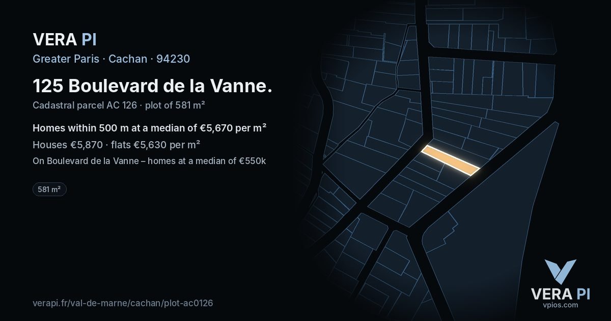 125 Boulevard de la Vanne, Cachan at night – the plot lit, the parcels around coloured by the prices near them