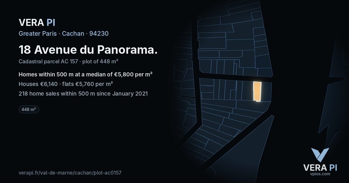 18 Avenue du Panorama, Cachan at night – the plot lit, the parcels around coloured by the prices near them