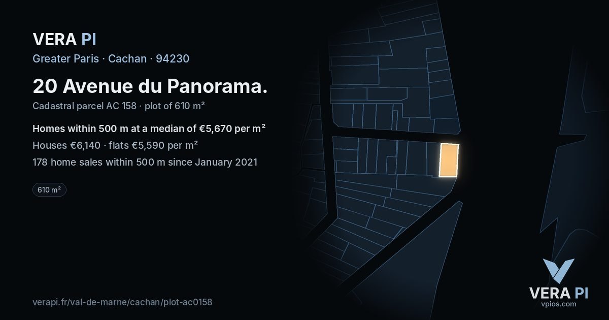 20 Avenue du Panorama, Cachan at night – the plot lit, the parcels around coloured by the prices near them