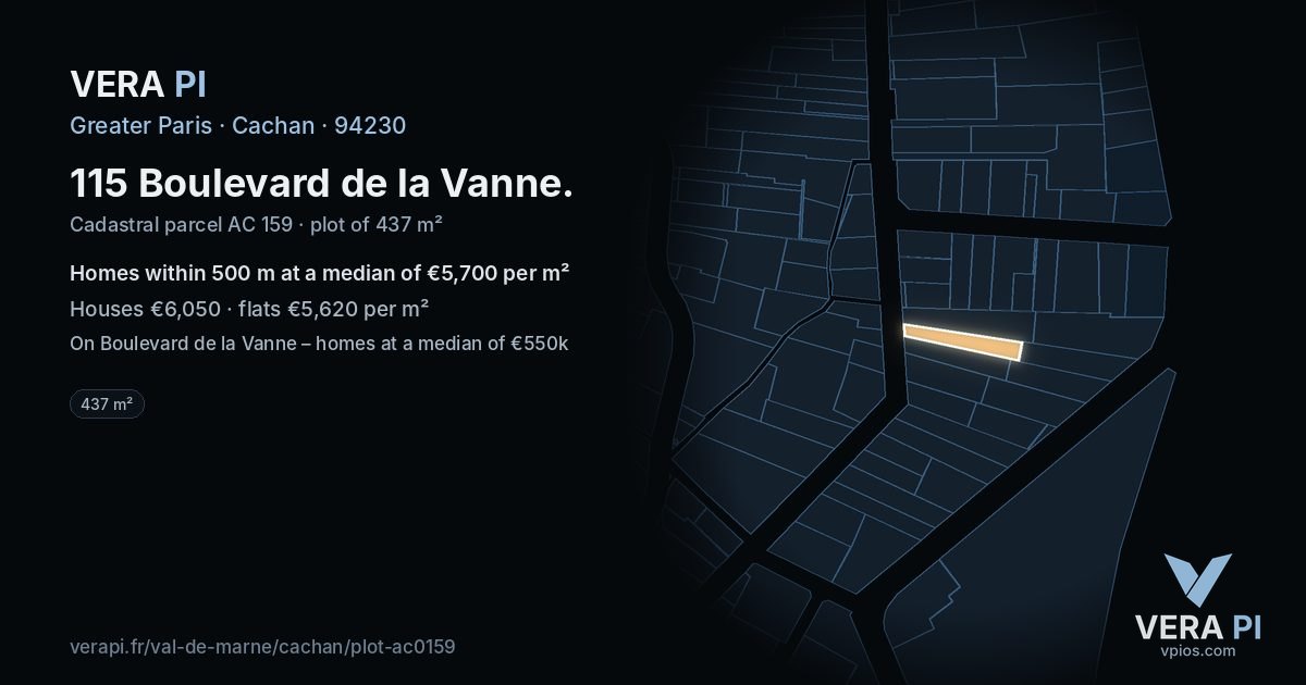 115 Boulevard de la Vanne, Cachan at night – the plot lit, the parcels around coloured by the prices near them
