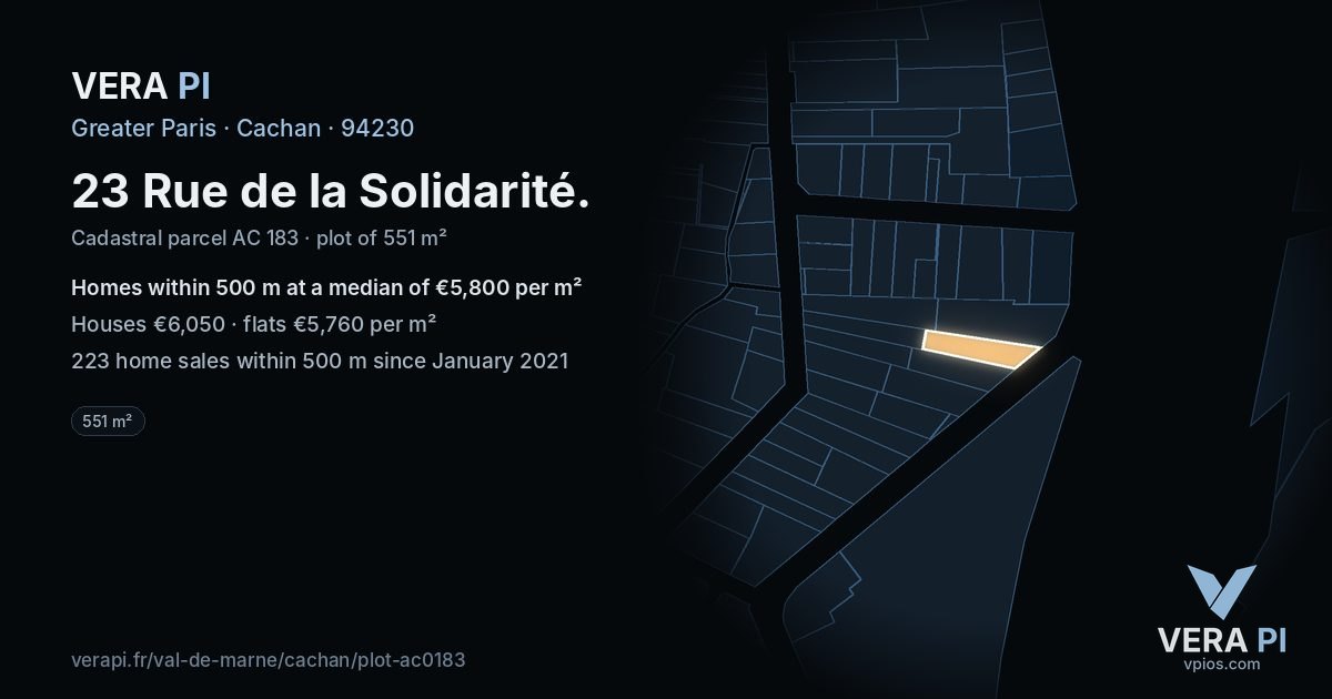 23 Rue de la Solidarité, Cachan at night – the plot lit, the parcels around coloured by the prices near them