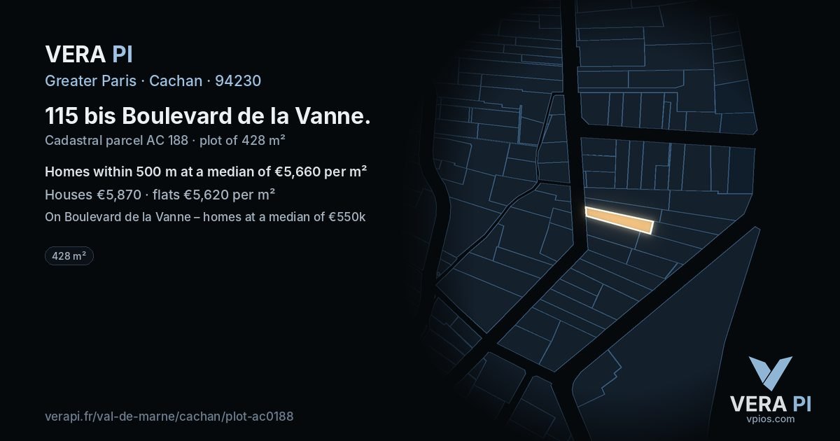 115 bis Boulevard de la Vanne, Cachan at night – the plot lit, the parcels around coloured by the prices near them