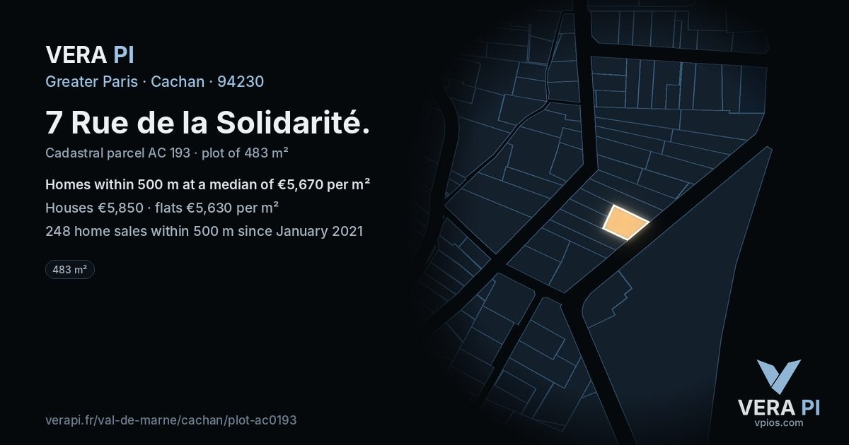 7 Rue de la Solidarité, Cachan at night – the plot lit, the parcels around coloured by the prices near them