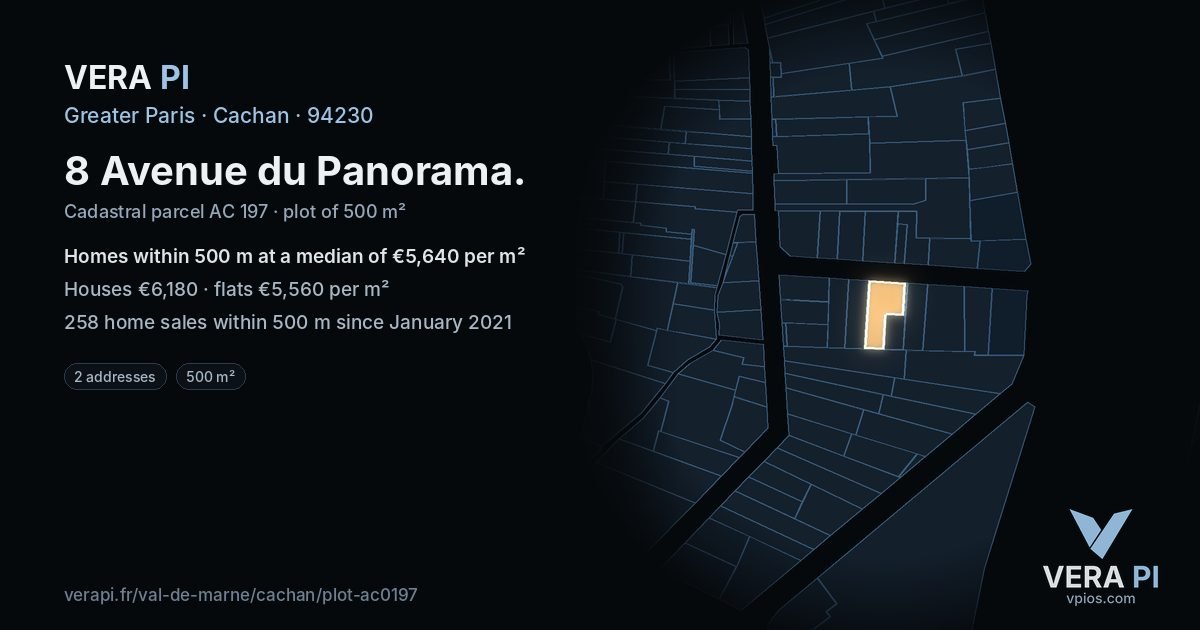 8 Avenue du Panorama, Cachan at night – the plot lit, the parcels around coloured by the prices near them