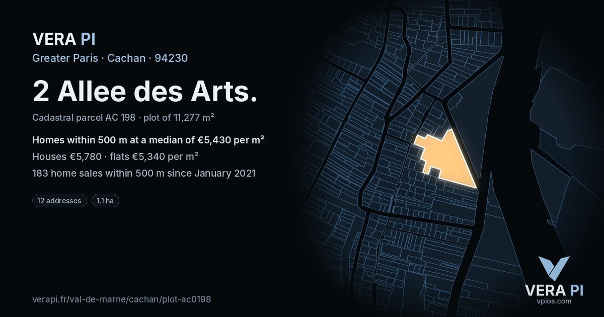 2 Allee des Arts, Cachan at night – the plot lit, the parcels around coloured by the prices near them