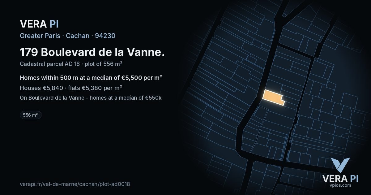 179 Boulevard de la Vanne, Cachan at night – the plot lit, the parcels around coloured by the prices near them