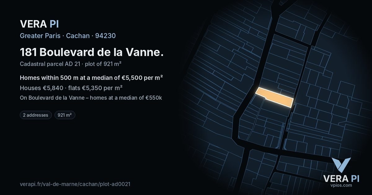 181 Boulevard de la Vanne, Cachan at night – the plot lit, the parcels around coloured by the prices near them