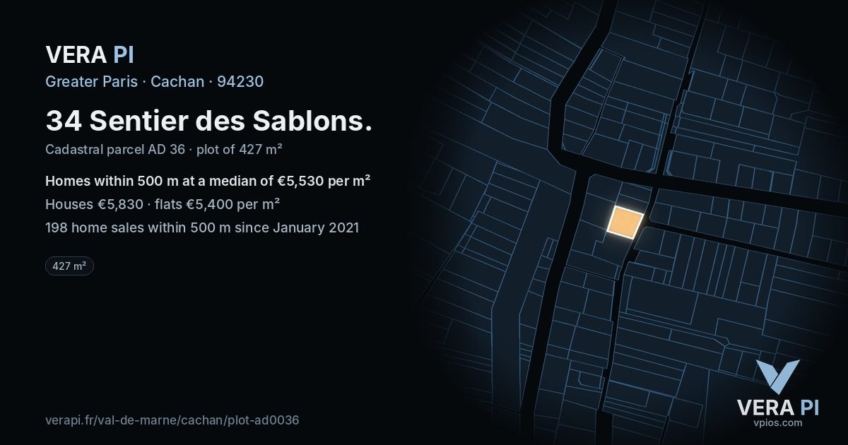 34 Sentier des Sablons, Cachan at night – the plot lit, the parcels around coloured by the prices near them