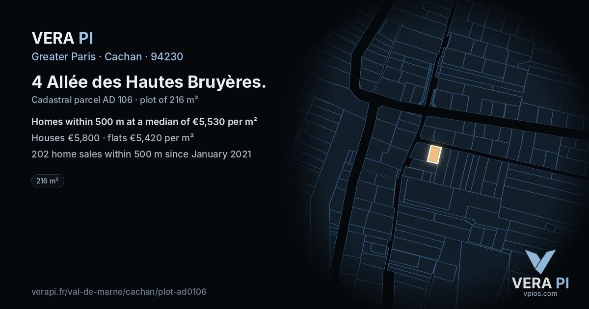 4 Allée des Hautes Bruyères, Cachan at night – the plot lit, the parcels around coloured by the prices near them